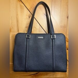 Kate Spade New York Black Crossgrain Leather Double Handles Satchel Shoulder Bag